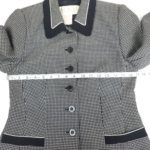 Vintage Escada black and white plaid wool silk patterned blazer - Picture 7 of 13
